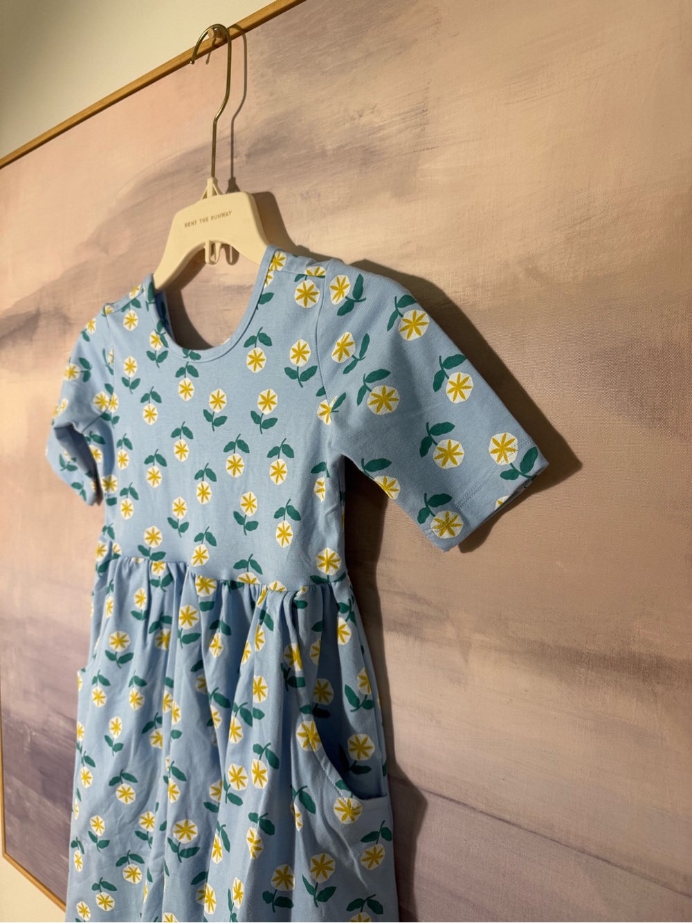 Girls Hanna Andersson Blue Floral Tee Play Dress with Pockets - Picture 3 of 6